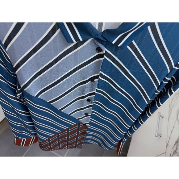 Max Mara Weekend Stripe Colorblock Silk Top Blouse Blue Gray Red Patchwork S - Picture 8 of 16